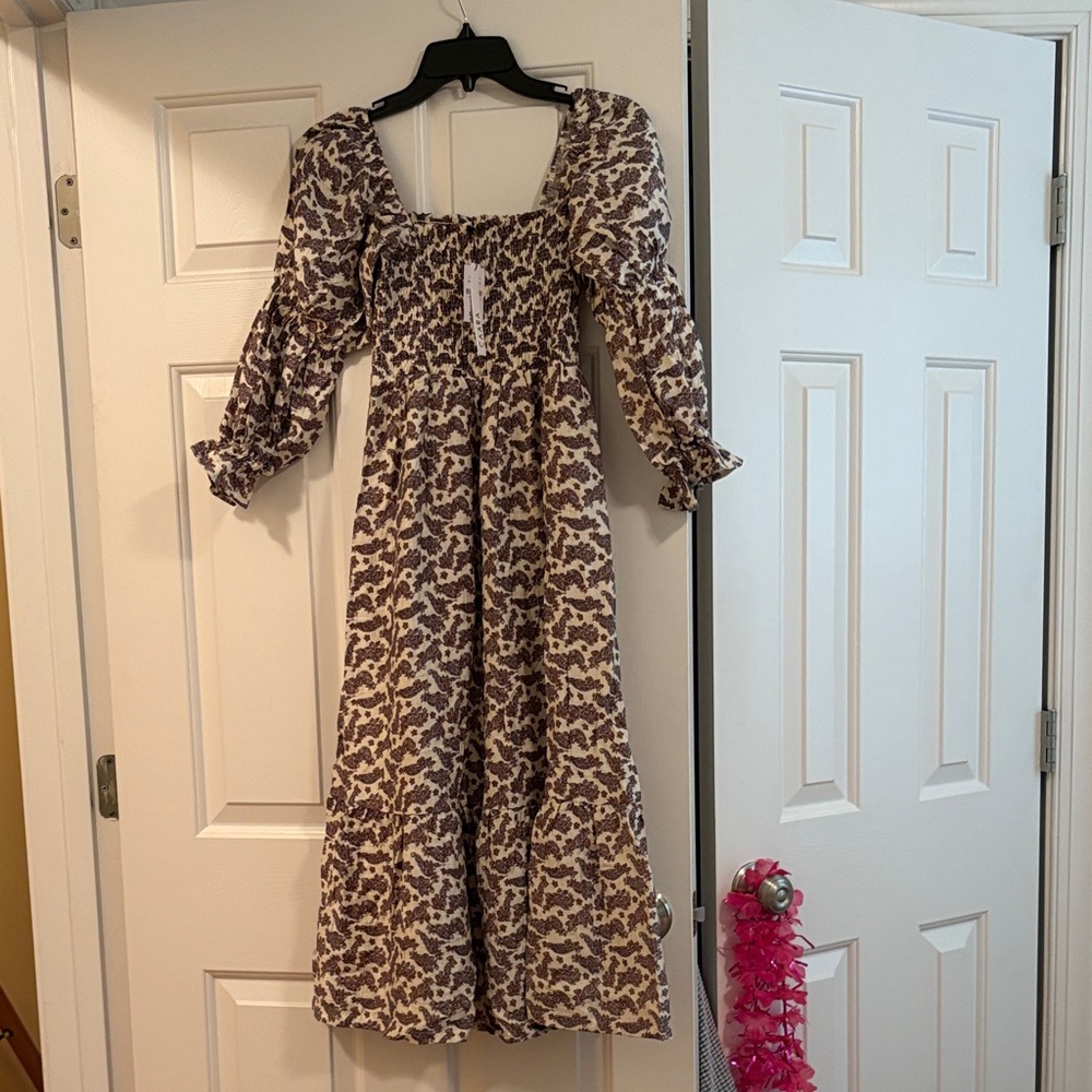 Chic Long Sleeve Brown Patterned Dress